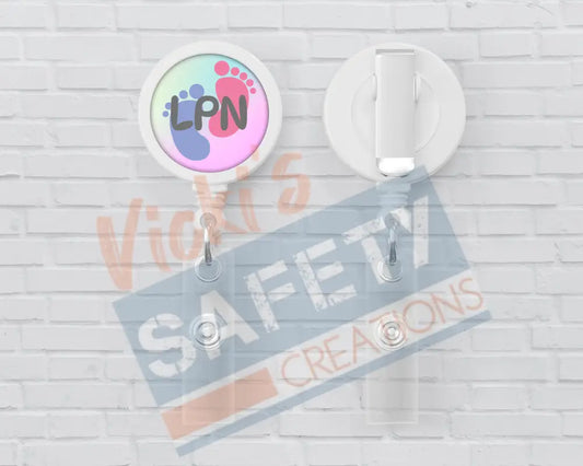 Basic Badge Reels - Baby Feet (asst. medical titles) LPN Badge Reels
