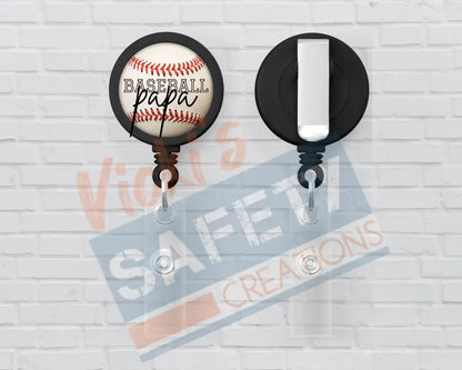 Basic Badge Reels - Baseball... (mama nana etc) Baseball Papa Badge Reels