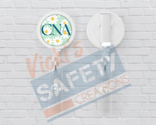 Basic Badge Reels - Daisies (asst. medical titles) CNA Badge Reels