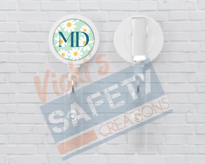 Basic Badge Reels - Daisies (asst. medical titles) MD Badge Reels