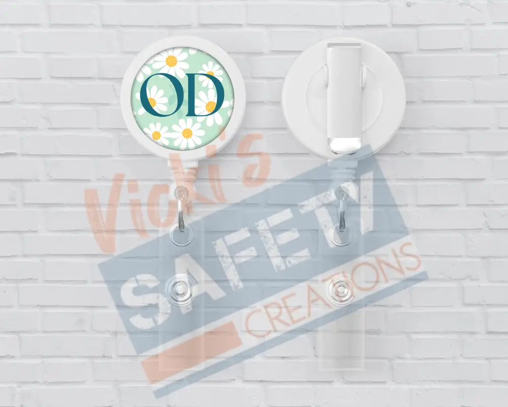Basic Badge Reels - Daisies (asst. medical titles) OD Badge Reels