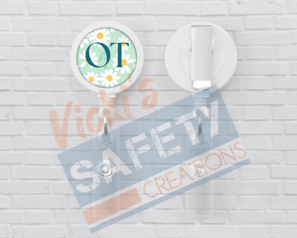 Basic Badge Reels - Daisies (asst. medical titles) OT Badge Reels