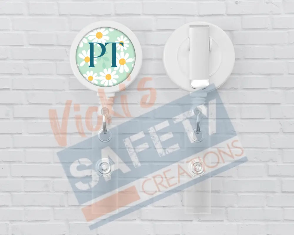 Basic Badge Reels - Daisies (asst. medical titles) PT Badge Reels