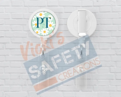 Basic Badge Reels - Daisies (asst. medical titles) PT Badge Reels