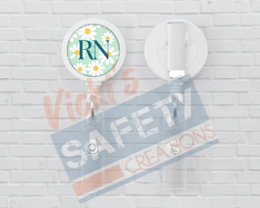Basic Badge Reels - Daisies (asst. medical titles) RN Badge Reels