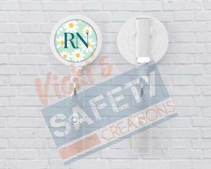 Basic Badge Reels - Daisies (asst. medical titles) RN Badge Reels