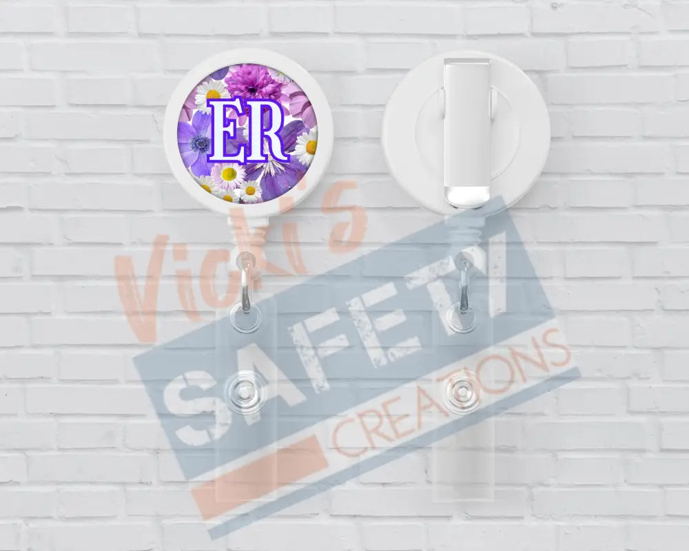 Basic Badge Reels - Floral (asst. medical titles) ER Badge Reels