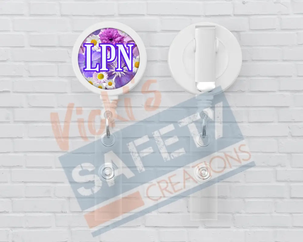 Basic Badge Reels - Floral (asst. medical titles) LPN Badge Reels
