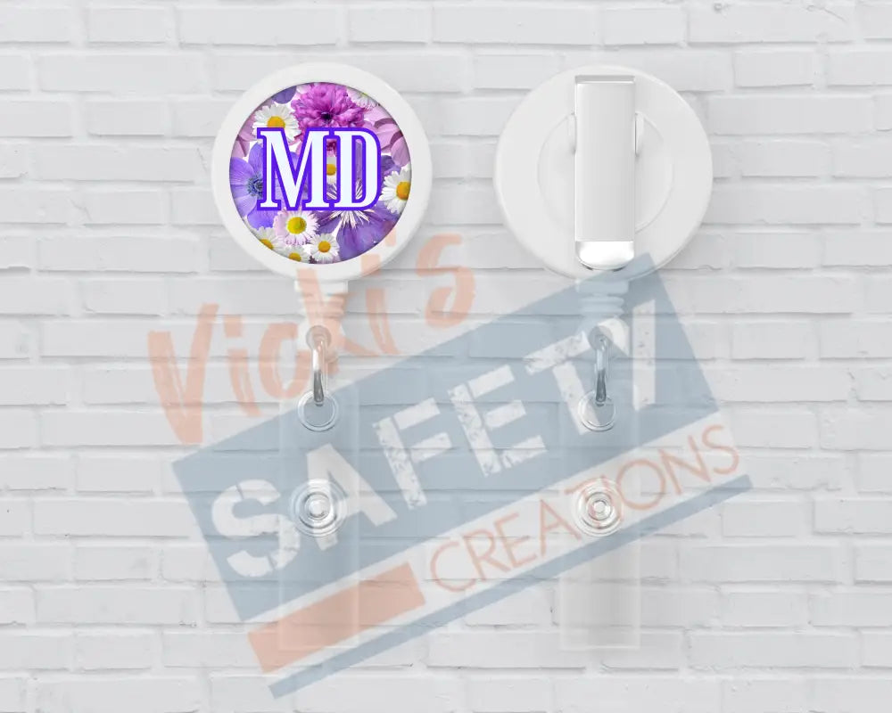 Basic Badge Reels - Floral (asst. medical titles) MD Badge Reels