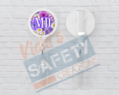Basic Badge Reels - Floral (asst. medical titles) MD Badge Reels