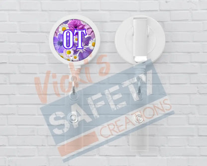 Basic Badge Reels - Floral (asst. medical titles) OT Badge Reels