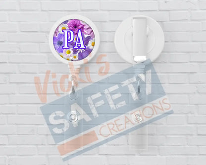 Basic Badge Reels - Floral (asst. medical titles) PA Badge Reels