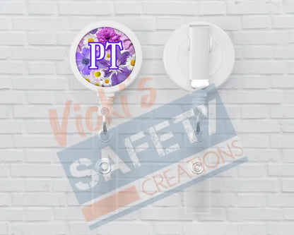 Basic Badge Reels - Floral (asst. medical titles) PT Badge Reels