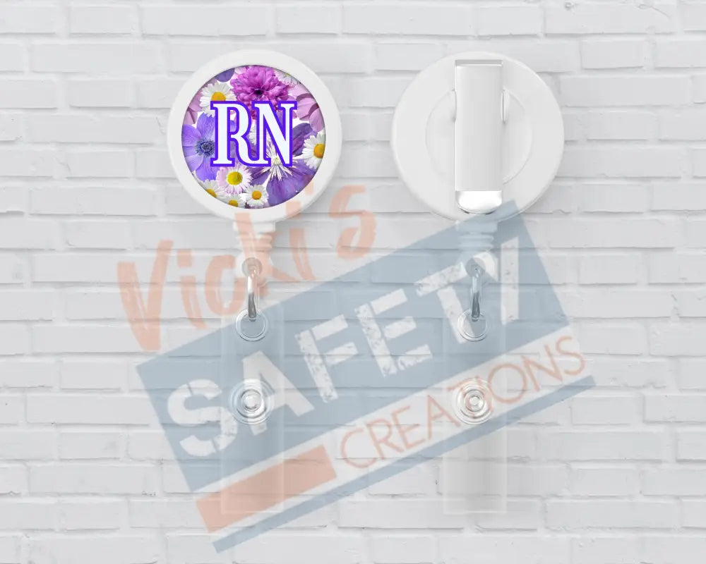 Basic Badge Reels - Floral (asst. medical titles) RN Badge Reels