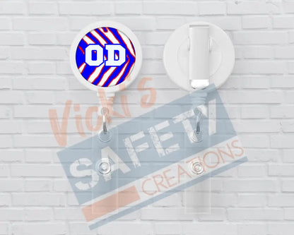 Basic Badge Reels - Red White Blue Zebra Stripes (asst. medical titles) OD Badge Reels