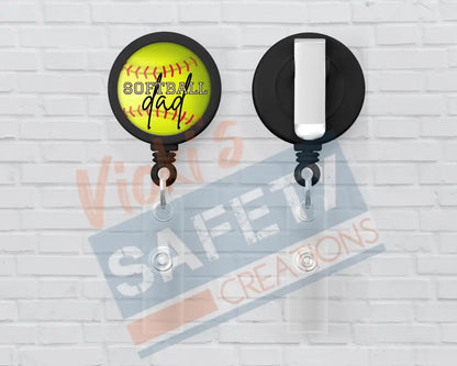 Basic Badge Reels - Softball... (mama nana etc) Softball Dad Badge Reels