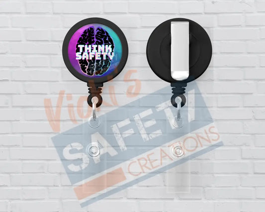 Basic Badge Reels - Think Safety Brain Badge Reels