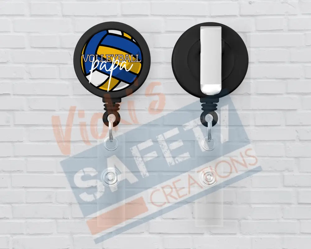 Basic Badge Reels - Volleyball... (mama nana etc) Volleyball Papa Badge Reels