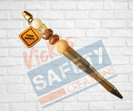 Beaded Pen-Think Safety Gold Office Supplies