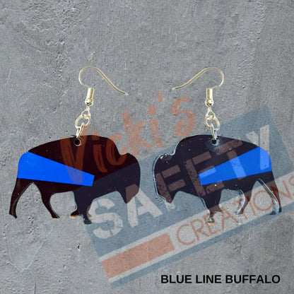 Blue Line Buffalo Dangles Earrings