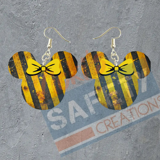 Caution Lines mouse head Dangles Earrings