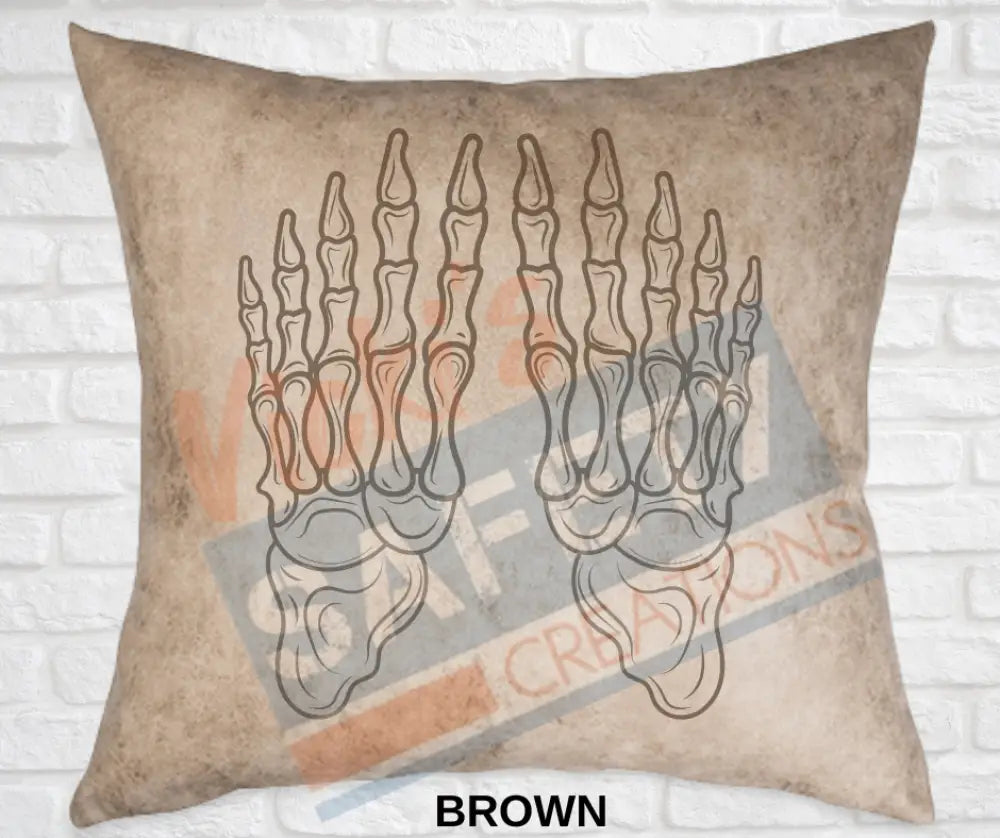 Decorative Pillow - Skeletal Illustrations (asst. colors and designs) Feet / Brown Pillow