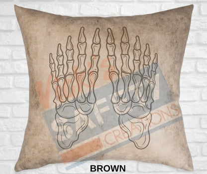 Decorative Pillow - Skeletal Illustrations (asst. colors and designs) Feet / Brown Pillow