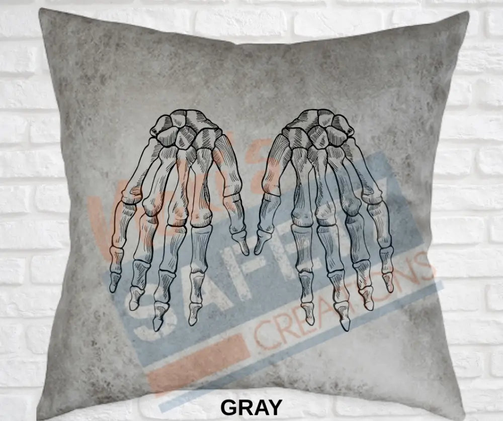 Decorative Pillow - Skeletal Illustrations (asst. colors and designs) Hands / Gray Pillow