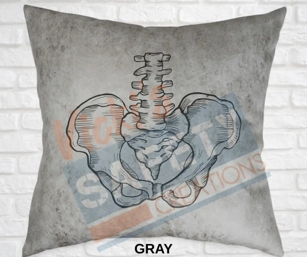 Decorative Pillow - Skeletal Illustrations (asst. colors and designs) Hips / Gray Pillow