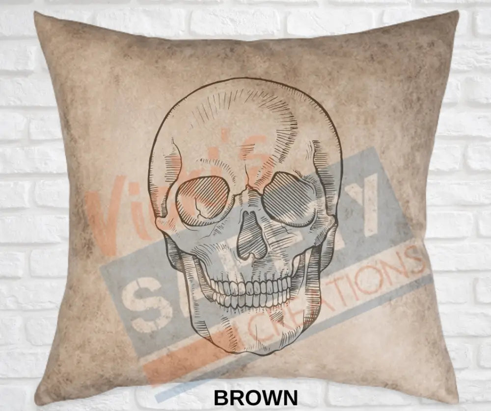Decorative Pillow - Skeletal Illustrations (asst. colors and designs) Skull / Brown Pillow