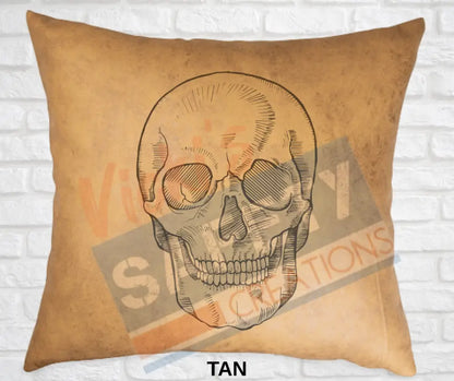 Decorative Pillow - Skeletal Illustrations (asst. colors and designs) Skull / Tan Pillow