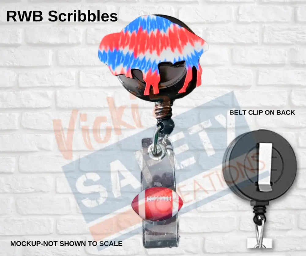 Di-cut Badge Reels-Buffalo (Asst. Patterns) RWB Scribbles Badge Reels