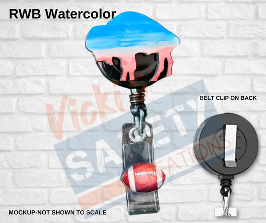 Di-cut Badge Reels-Buffalo (Asst. Patterns) RWB Watercolor Badge Reels