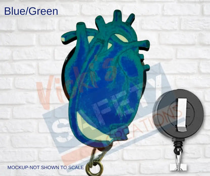 Di-cut Badge Reels-LVAD Heart (Asst Colors) Blue/Green Badge Reels