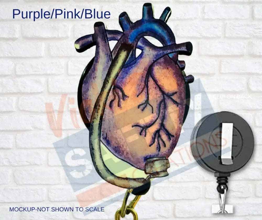 Di-cut Badge Reels-LVAD Heart (Asst Colors) Purple/Pink/Blue Badge Reels