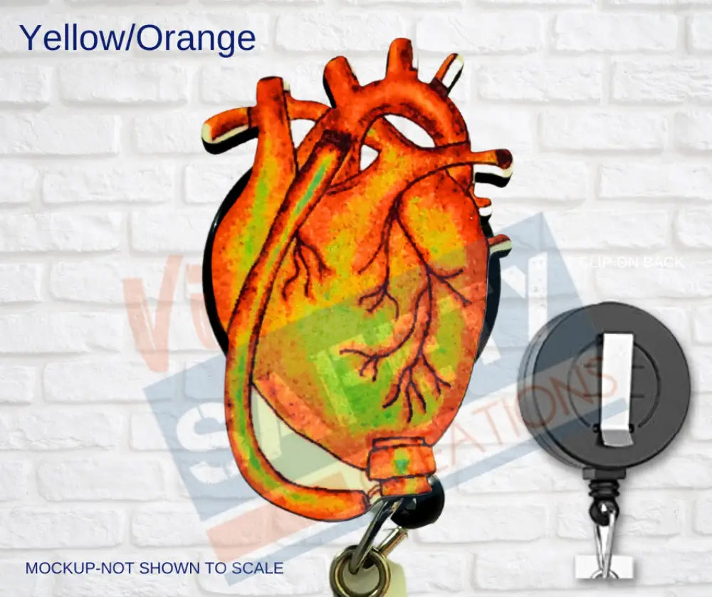 Di-cut Badge Reels-LVAD Heart (Asst Colors) Yellow/Orange Badge Reels