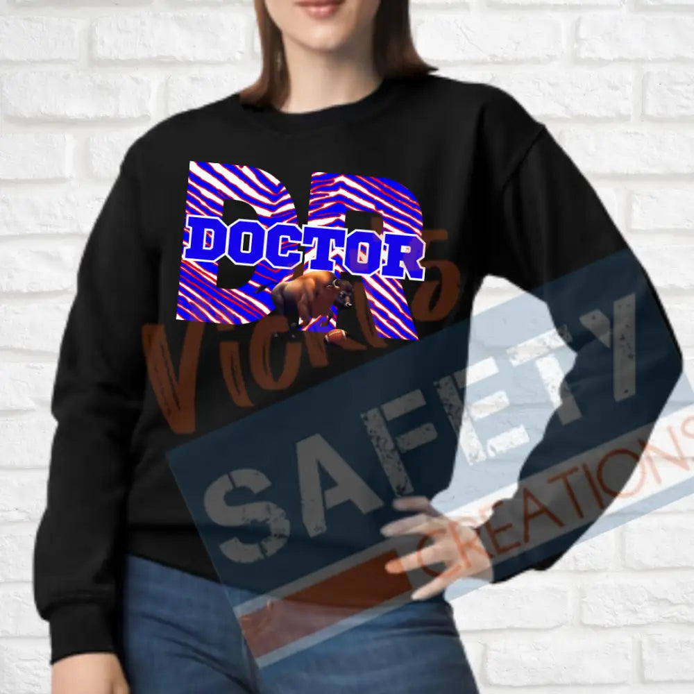 DR-Doctor-Buffalo Stripes (Adult and Ladies Sizes Only) Crew Sweatshirt / ADULT-Small Adult Clothing