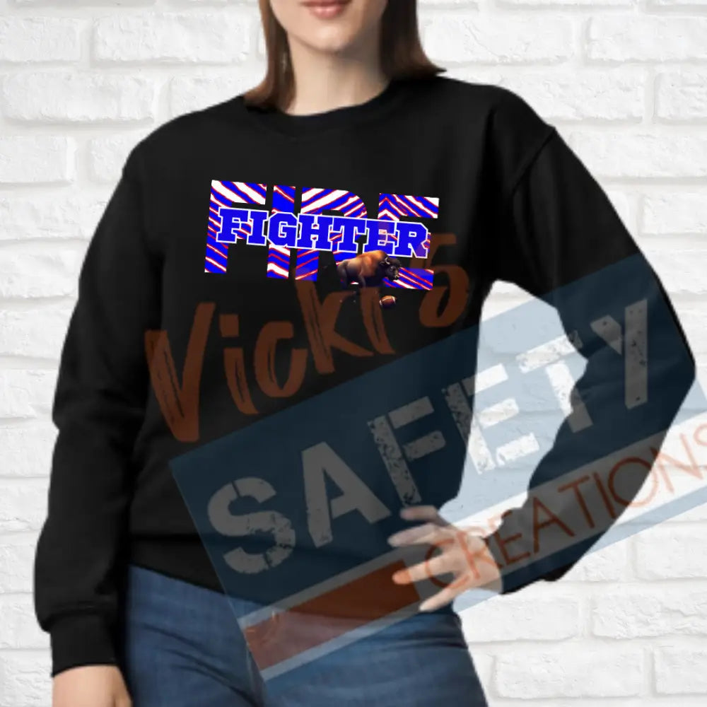 FIRE Fighter-Buffalo Stripes (Adult and Ladies Sizes Only) Crew Sweatshirt / ADULT-Small Adult Clothing