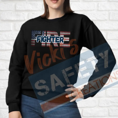 FIRE Fighter-Vintage Flag (Adult and Ladies Sizes Only) Crew Sweatshirt / ADULT-Small Adult Clothing