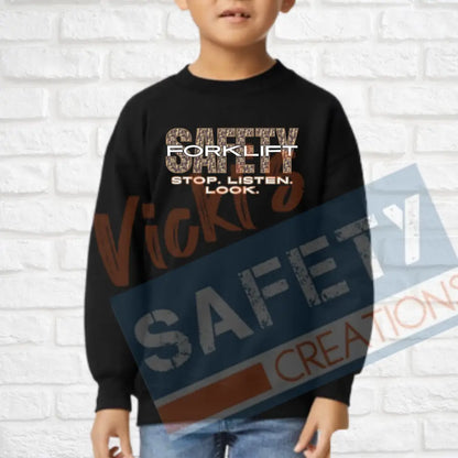 Forklift Safety (Adult Youth Toddler Infant Sizes) Crew Sweatshirt / YOUTH-XSmall Adult Clothing
