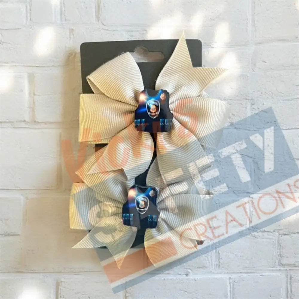 Hair bows-Police Vest (asst. colors) Beige Bow Hair Accessories