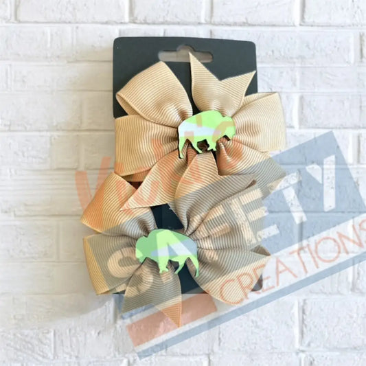Hair bows-Safety Buffalo (asst. colors) Beige Bow Hair Accessories