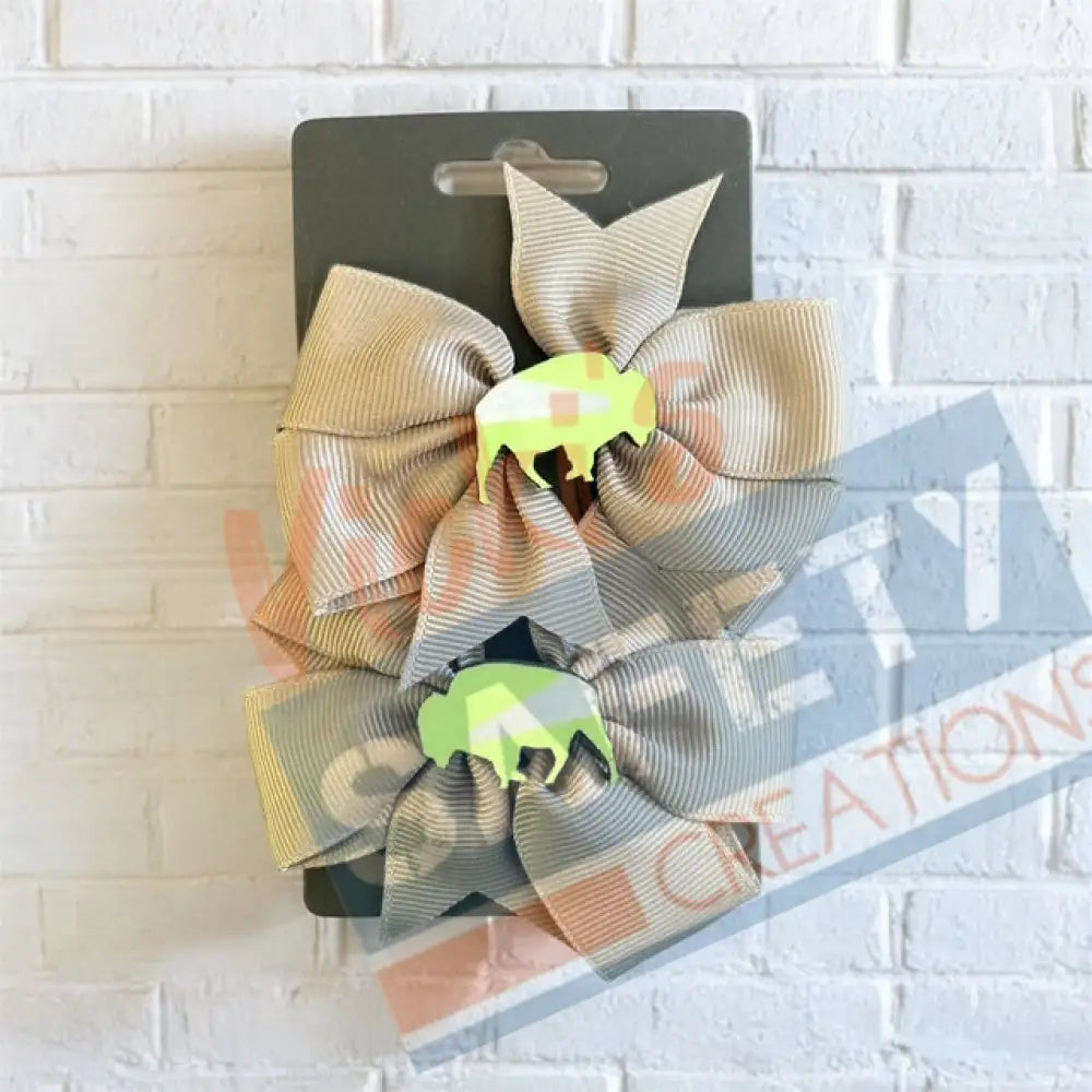 Hair bows-Safety Buffalo (asst. colors) Dark Gray Bow Hair Accessories