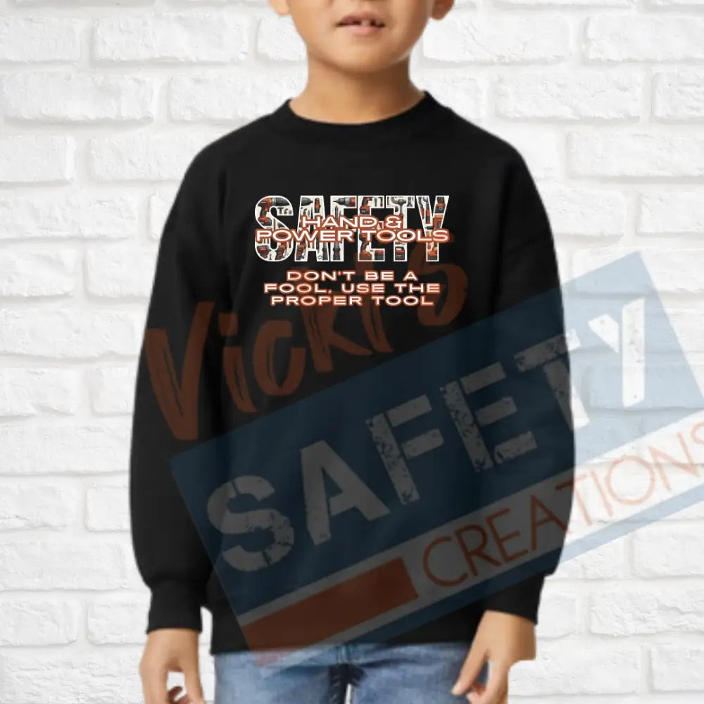 Hand & Power Tools Safety (Adult Youth Toddler Infant Sizes) Crew Sweatshirt / YOUTH-XSmall Adult Clothing