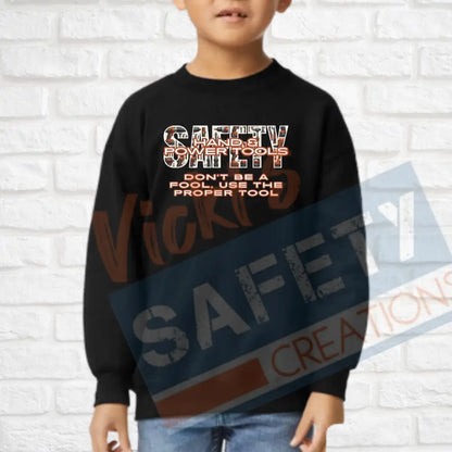 Hand & Power Tools Safety (Adult Youth Toddler Infant Sizes) Crew Sweatshirt / YOUTH-XSmall Adult Clothing