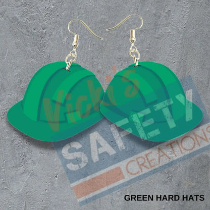 Hard Hats Dangle Earrings (asst. colors) Green Earrings