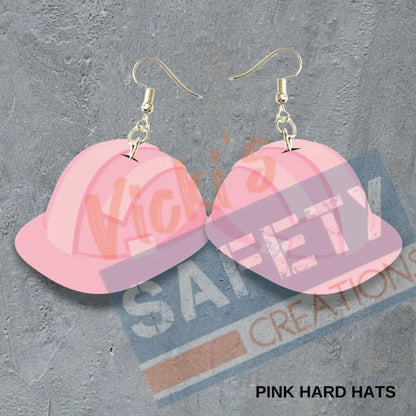 Hard Hats Dangle Earrings (asst. colors) Pink Earrings