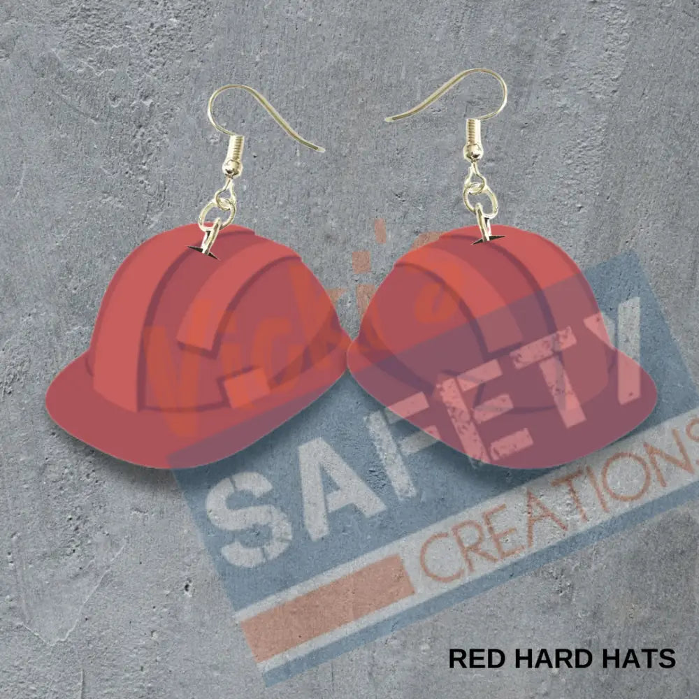 Hard Hats Dangle Earrings (asst. colors) Red Earrings