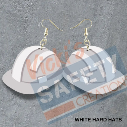 Hard Hats Dangle Earrings (asst. colors) White Earrings