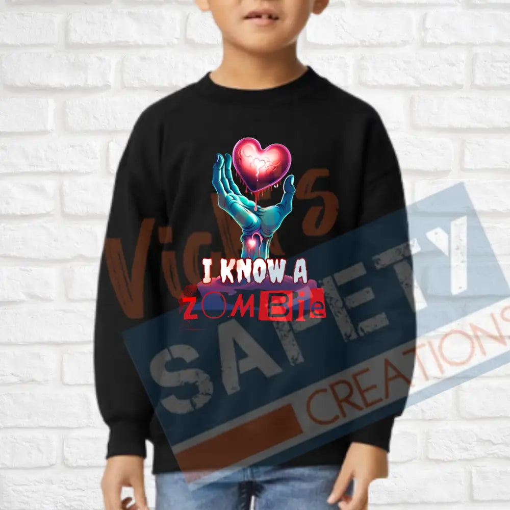 I am/I know a Zombie Tops (Adult Youth Toddler Infant Sizes) I KNOW A ZOMBIE / Crew Sweatshirt / YOUTH-XSmall Adult
